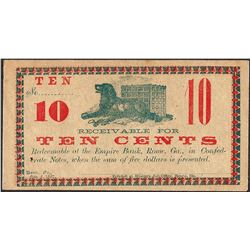 1862 Ten Cents Empire Bank Rome, GA Obsolete Note