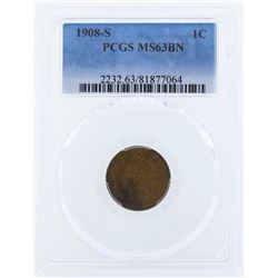 1908-S Indian Head Cent Coin PCGS MS63BN