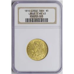 1810 Large Date $5 Classic Head Gold Coin NGC MS63 Large 5