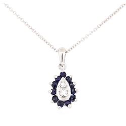 14KT White Gold 0.40 ctw Sapphire and Diamond Pendant with Chain