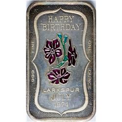 July 1974 Happy Birthday Enamel Silver Art Bar