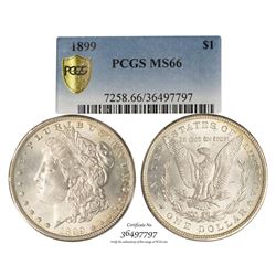 1899 $1 Morgan Silver Dollar Coin PCGS MS66