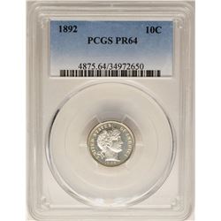 1892 Proof Barber Dime Coin PCGS PR64