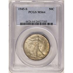 1945-S Walking Liberty Half Dollar Coin PCGS MS64