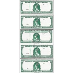 Lot of (5) Different 1929 Ten Unit American Bank Note Company Test Notes