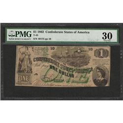 1862 $1 Confederate States of America Note T-45 PMG Very Fine 30