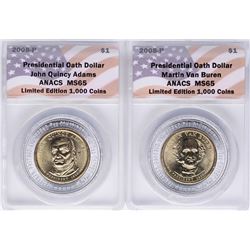 Lot of (2) 2008 Presidential Oath Dollar Coins ANACS MS65