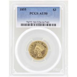 1855 $3 Indian Princess Head Gold Coin PCGS AU50