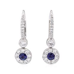 18KT White Gold 1.22 ctw Sapphire And Diamond Halo Earrings