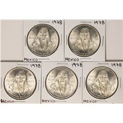 Lot of (5) 1978 Mexico Cien Pesos Silver Coins