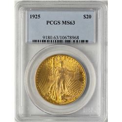 1925 $20 St. Gaudens Double Eagle Gold Coin PCGS MS63