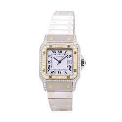 Cartier Mens Santos Galbee Stainless Steel & 18KT Yellow Gold 1.61 ctw Diamond W