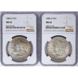 Lot of 1884-O & 1885-O $1 Morgan Silver Dollar Coins NGC MS63