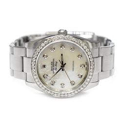 Rolex Air King Stainless Steel 34mm Mother of Pearl Diamond Dial Watch