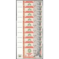 Lot of (10) 1987 Peru Cincuenta Intis Uncirculated Bank Notes