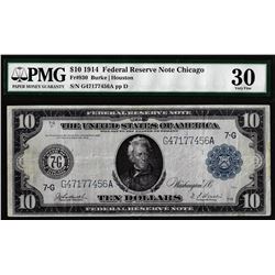 1914 $10 Federal Reserve Note Chicago Fr.930 PMG Very Fine 30