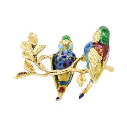 18KT Yellow Gold Enameled Parrot Pin