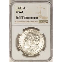 1886 $1 Morgan Silver Dollar Coin NGC MS64