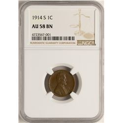 1914-S Lincoln Wheat Cent Coin NGC AU58 BN