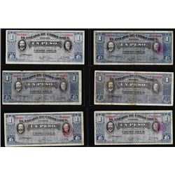 Lot of (6) 1915 1 Peso Mexico Revolutionary State of Chihuahua Notes