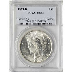 1923-D $1 Peace Silver Dollar Coin PCGS MS61