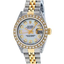 Rolex Ladies Two Tone 14K MOP Diamond Lugs Datejust Watch