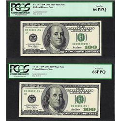 Lot of (2) Consecutive 2001 $100 Federal Reserve STAR Notes PCGS Gem New 66PPQ