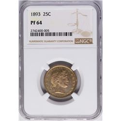 1893 Proof Barber Quarter Coin NGC PF64