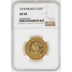 1918 Mexico 20 Pesos Gold Coin NGC AU58