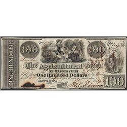 1839 $100 Agricultural Bank of Mississippi Natchez Obsolete Note