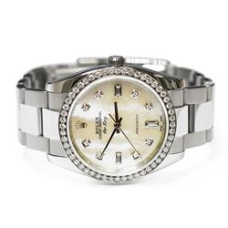 Rolex Mens Air King Stainless Steel 34mm MOP Diamond Dial Watch