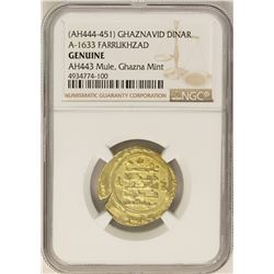 AH444-451 Ghaznavid Dinar AH433 Farrukhzad Gold Coin NGC Genuine Mule Ghazna Min