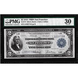 1918 $2 Battleship Federal Reserve Note San Francisco Fr.779 PMG Very Fine 30