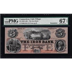 1850-60's $5 The Iron Bank Falls Village, CT Obsolete Note PMG Superb Gem Unc 67