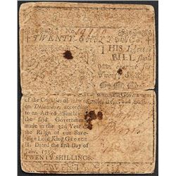 Printed by Ben Franklin June 1, 1759 Delaware Twenty Shillings Colonial Currency