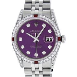 Rolex Mens Stainless Steel Diamond & Ruby Datejust Wristwatch