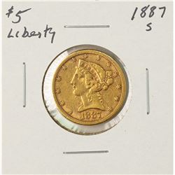 1887-S $5 Liberty Head Half Eagle Gold Coin