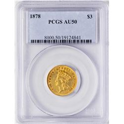 1878 $3 Indian Princess Head Gold Coin PCGS AU50