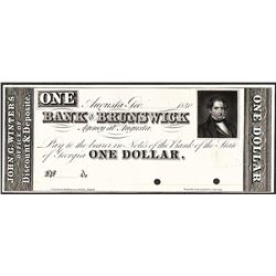 1840 $1 Bank of Brunswick Specimen Obsolete Note