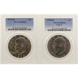 Lot of 1974-D & 1976-D Eisenhower Dollar Coins PCGS MS64