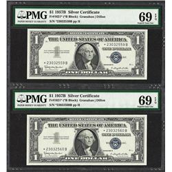 (2) Consecutive 1957B $1 Silver Certificate STAR Notes PMG Superb Gem Unc. 69PPQ