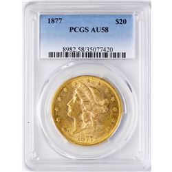 1877 $20 Liberty Head Double Eagle Gold Coin PCGS AU58