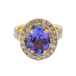 14K Yellow Gold 3.59 ctw Tanzanite and Diamond Ring