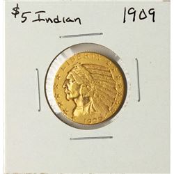 1909 $5 Indian Head Half Eagle Gold Coin