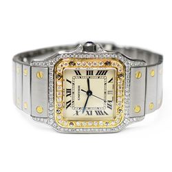 Cartier Ladies Santos Galbée 18KT Yellow Gold & Steel 29mm Silver Roman Dial Wat