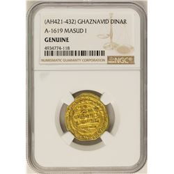 AH421-432 Ghaznavid Dinar A-1619 Masud I Gold Coin NGC Genuine