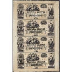 Uncut Sheet of 1800's $20 Canal Bank Obsolete Notes