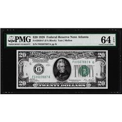 1928 $20 Federal Reserve Note Atlanta Fr.2050-F PMG Choice Uncirculated 64EPQ