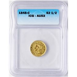 1848-C $2 1/2 Liberty Head Quarter Eagle Gold Coin ICG AU53