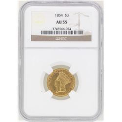 1854 $3 Indian Princess Head Gold Coin NGC AU55